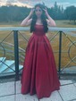 Burgundy Ball Gown Strapless Satin Prom Dresses