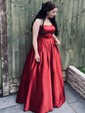Burgundy Ball Gown Strapless Satin Prom Dresses
