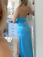 Sheath/Column V-neck Silk-like Satin Sweep Train Ruffles Prom Dresses