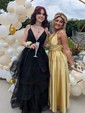 Princess V-neck Tulle Ruffle Prom Dresses