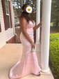 Mermaid Strapless Satin Prom Dresses With Beading