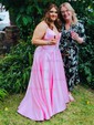Ball Gown V-neck Satin Prom Dresses With Floor-length