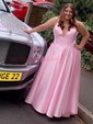 Ball Gown V-neck Satin Prom Dresses With Floor-length