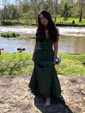 Dark Green Mermaid V-neck Satin Prom Dresse