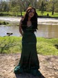 Trumpet/Mermaid Sweep Train V-neck Satin Elegant Prom Dresses