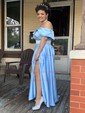 Ball Gown Off-the-shoulder Satin Modest Prom Dresses With Ruched