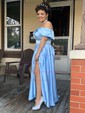 Ball Gown/Princess Sweep Train Off-the-shoulder Satin Split Front Prom Dresses