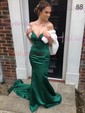 Dark Green Mermaid Strapless Satin Prom Dresses