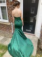 Dark Green Mermaid Strapless Satin Prom Dresses