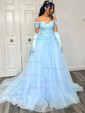 Ball Gown Off-the-shoulder Tulle Prom Dresses With Appliques