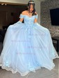 Ball Gown Off-the-shoulder Tulle Sweep Train Beading Prom Dresses