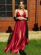 Ball Gown V-neck Satin Prom Dresses With Floor-length