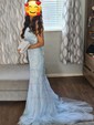 Trumpet/Mermaid Scoop Neck Tulle Sweep Train Appliques Lace Prom Dresses