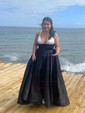 Ball Gown V-neck Satin Prom Dresses With Ruched