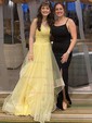 Ball Gown V-neck Tulle Ruffle Tiered Prom Dresses