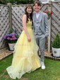 Ball Gown V-neck Tulle Ruffle Tiered Prom Dresses