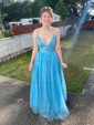 Ball Gown V-neck Floor-length Tulle Prom Dresses