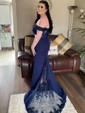 Trumpet/Mermaid Sweep Train Off-the-shoulder Stretch Crepe Beading Prom Dresses