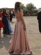 A-line Scoop Neck Satin Prom Dresses With Ruched