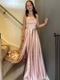 A-line Scoop Neck Satin Prom Dresses With Ruched