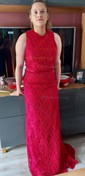 Trumpet/Mermaid High Neck Lace Sweep Train Sashes / Ribbons Prom Dresses