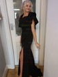 Sheath/Column Off-the-shoulder Satin Modest Prom Dresses