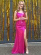 Sheath/Column Sweep Train Scoop Neck Sequined Split Front Prom Dresses