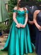 Ball Gown/Princess Sweep Train Off-the-shoulder Satin Pockets Prom Dresses