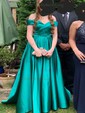 Ball Gown Off-the-shoulder Satin Prom Dresses With Ruched