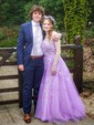 Ball Gown Scoop Neck Tulle Prom Dresses With Appliques