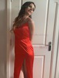 Red Sheath/Column Cowl Neck Satin Prom Dresses