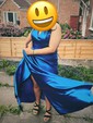A-line Sweep Train V-neck Silk-like Satin Split Front Prom Dresses