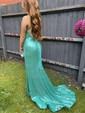 Trumpet/Mermaid Sweep Train V-neck Sequined Prom Dresses