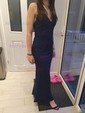 Sheath/Column Floor-length V-neck Jersey Appliques Lace Prom Dresses