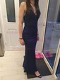 Sheath/Column V-neck Floor-length Jersey Prom Dresses With Appliques