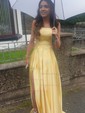 Ball Gown/Princess Floor-length Square Neckline Satin Pockets Prom Dresses