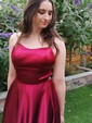 A-line Sweep Train Scoop Neck Silk-like Satin Pockets Prom Dresses