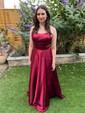 A-line Scoop Neck Satin Prom Dresses With Ruched