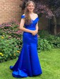 Trumpet/Mermaid Off-the-shoulder Satin Sweep Train Ruffles Prom Dresses