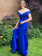 Trumpet/Mermaid Off-the-shoulder Satin Sweep Train Ruffles Prom Dresses