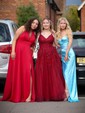 Sheath/Column V-neck Satin Prom Dresses With Ruched