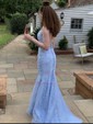 Trumpet/Mermaid Scoop Neck Tulle Sweep Train Appliques Lace Prom Dresses