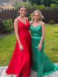 Sheath/Column Cowl Neck Satin Prom Dresses