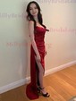 Sheath/Column V-neck Satin Prom Dresses With Ruched