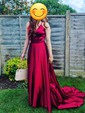 A-line V-neck Satin Prom Dresses With Ruched