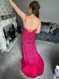 Sheath/Column Sweep Train V-neck Velvet Sequins Split Front Prom Dresses