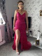 Sheath/Column V-neck Sparkly Sequin Prom Dresses