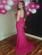 Sheath/Column Sweep Train V-neck Velvet Sequins Split Front Prom Dresses