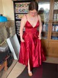 Ball Gown V-neck Satin Prom Dresses With Floor-length
