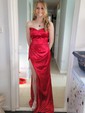 Sheath/Column V-neck Satin Prom Dresses With Ruched